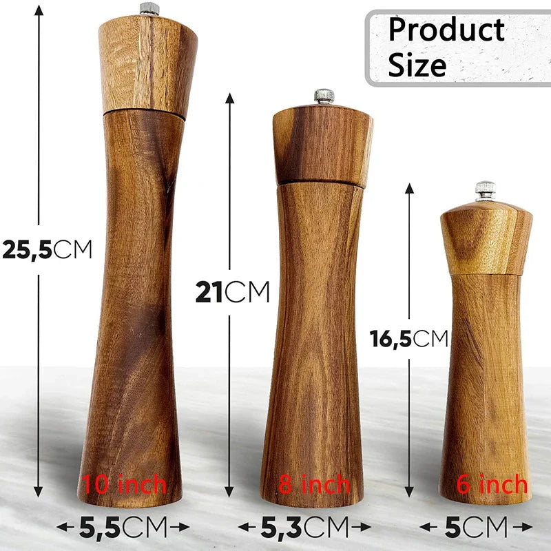Salt and Pepper Grinder Acacia Wooden Spice Pepper Mill with Strong Adjustable Ceramic Grinder Kitchen Cooking Tools