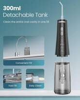 Water Dental Flosser Pick for Teeth Cordless Portable Oral Irrigator Rechargeable Travel Irrigation Cleaner 300ML Electric Flossing Machine for Teeth Cleaning Power Flossers IPX7 Waterproof