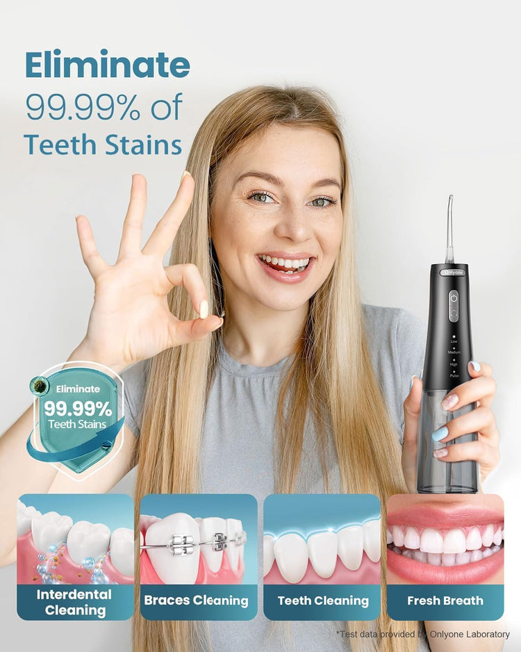 Water Dental Flosser Pick for Teeth Cordless Portable Oral Irrigator Rechargeable Travel Irrigation Cleaner 300ML Electric Flossing Machine for Teeth Cleaning Power Flossers IPX7 Waterproof