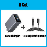100W USB C wall charger and 1.8M Lightning cable for fast charging.