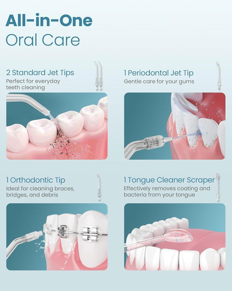 Water Dental Flosser Pick for Teeth Cordless Portable Oral Irrigator Rechargeable Travel Irrigation Cleaner 300ML Electric Flossing Machine for Teeth Cleaning Power Flossers IPX7 Waterproof