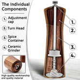 Salt and Pepper Grinder Acacia Wooden Spice Pepper Mill with Strong Adjustable Ceramic Grinder Kitchen Cooking Tools